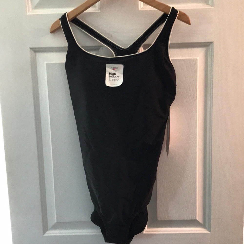 NWT Speedo Black Swim Tank Sz 12